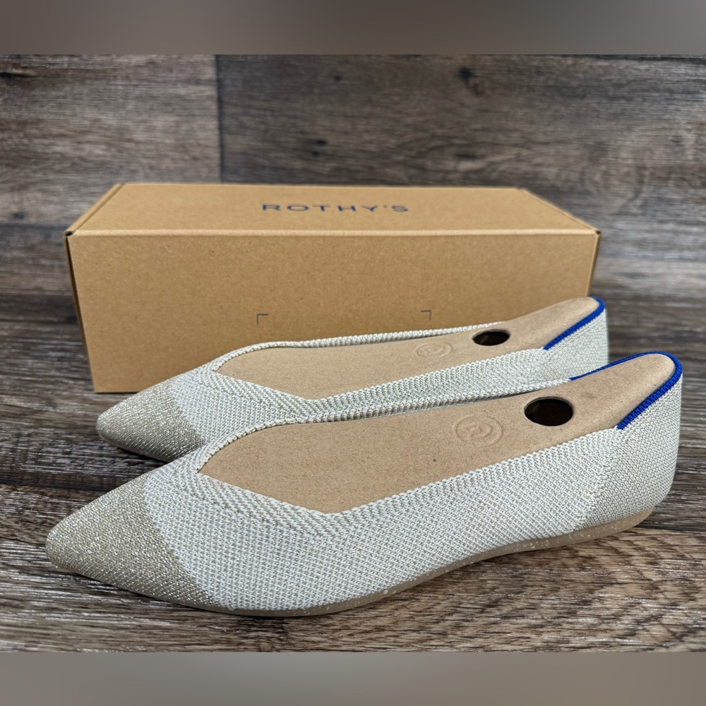 Rothys‎ The Point Diamond Metallic Flat Shoe NEW SZ 8